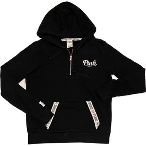 PINK Victoria Secret Black Half-zip Hoodie Running Logo sz S
